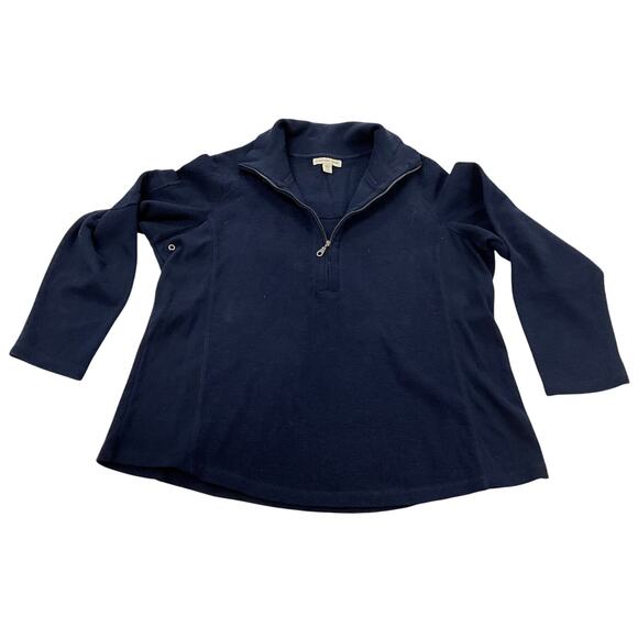 Women's Coldwater Creek 1/4 Zip Sweater 1X - 16W-18W Navy Knit Double Collared - Picture 1 of 9